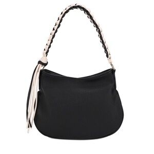 Mali + Lili Luna Braided Vegan Shoulder Bag Black with Woven Strap & Tassel New